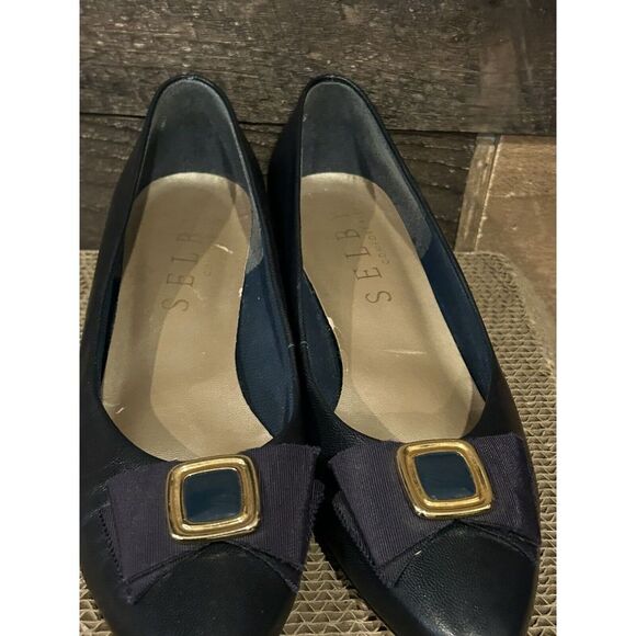 Vintage Selby Women's Size 9.5 Shoes Navy W/Bow Slip‎ On Pump Career Loafers - Picture 4 of 9